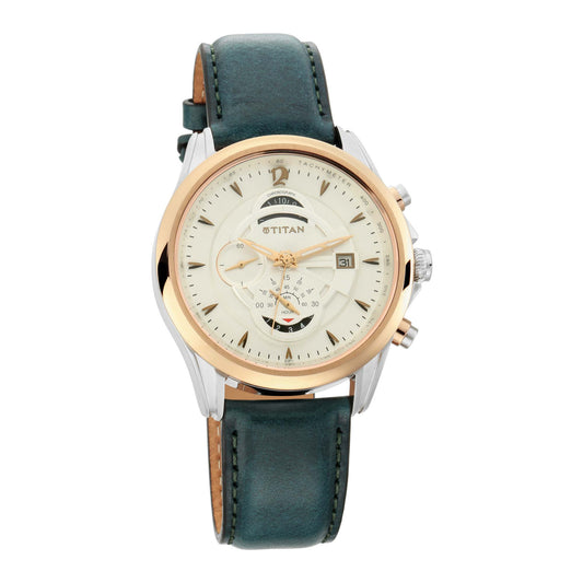 Titan Maritime White Dial Leather Strap Chronograph Watch for Men