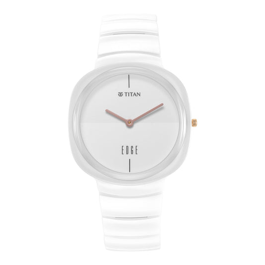 Titan Edge Squircle Quartz in Arctic White with Glossy Ceramic Unisex Watch