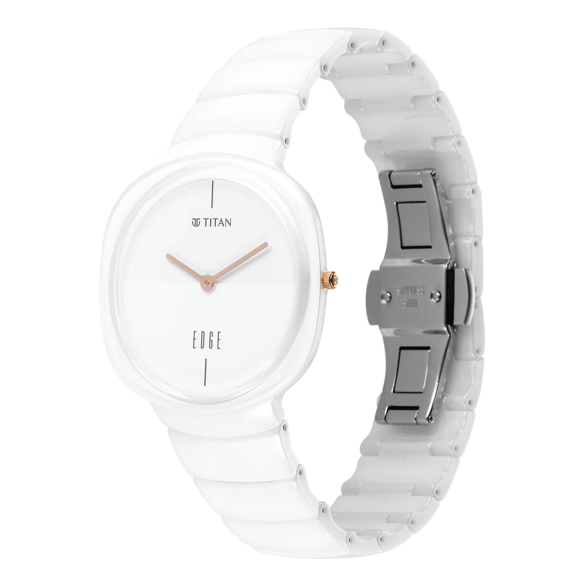 Titan Edge Squircle Quartz in Arctic White with Glossy Ceramic Unisex Watch