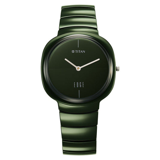 Titan Edge Green Squircle Dial Ceramic Strap Analog Watch for Unisex