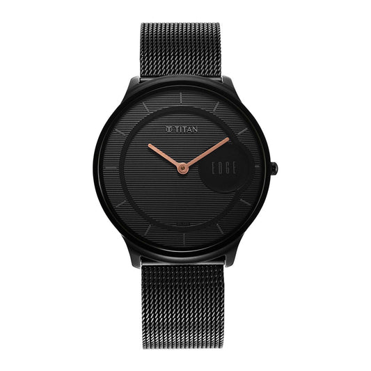 Titan Edge Baseline Black Dial Analog Stainless Steel Strap Watch for Men 1843NM02