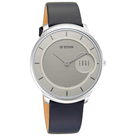 Titan Edge Baseline Grey Dial Analog Leather Strap watch for Men 1843SL01