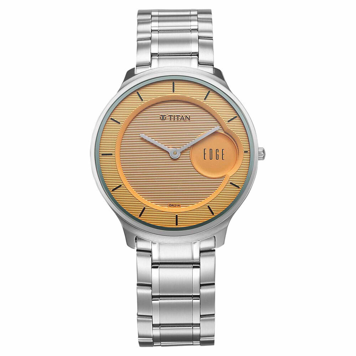 Titan Edge Murals Quartz Analog Yellow Dial Stainless Steel Strap Watch For Men