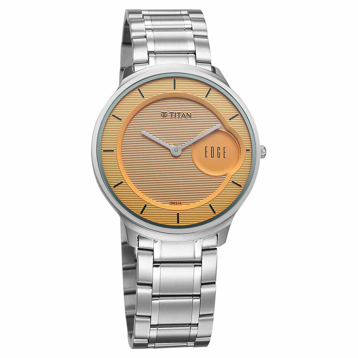 Titan Edge Murals Quartz Analog Yellow Dial Stainless Steel Strap Watch For Men