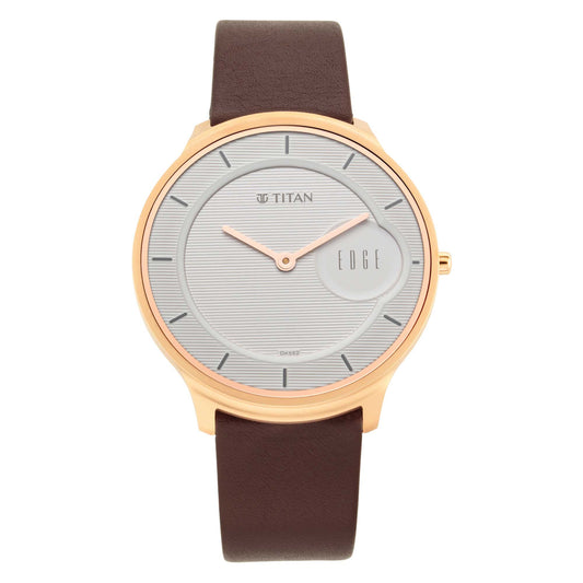 Titan Edge Quartz Analog White Dial Brown Leather Strap Watch For Men