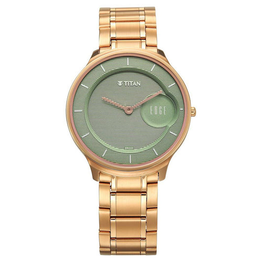 Titan Edge Murals Quartz Analog Green Dial Stainless Steel Strap Watch For Men