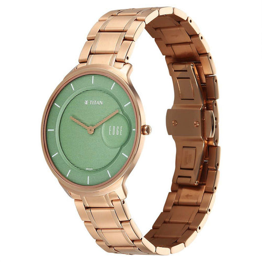 Titan Edge Murals Quartz Analog Green Dial Stainless Steel Strap Watch For Men