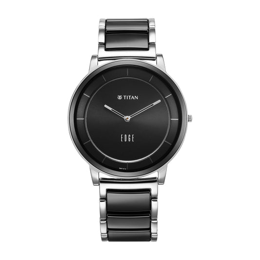 Titan Edge Fusion Quartz Analog Black Dial Two Toned Steel & Ceramic Strap Watch for Men 1878KD01