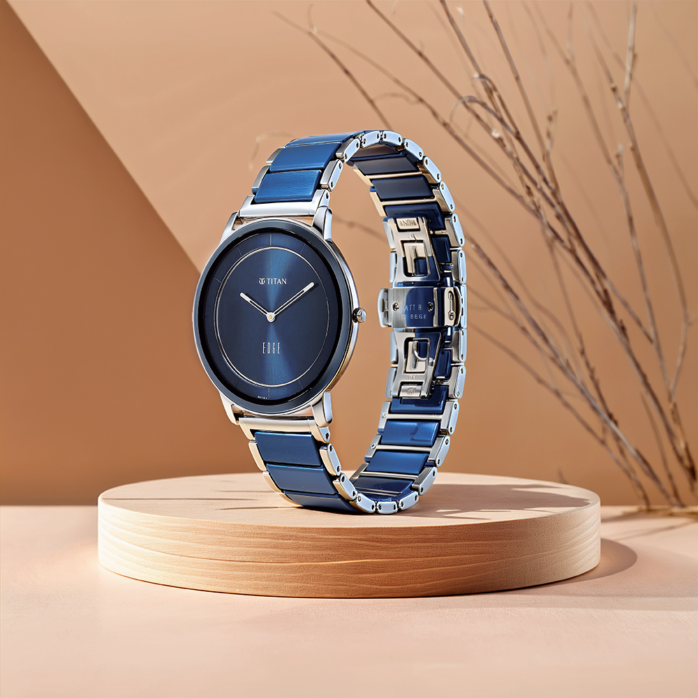 Titan Edge Fusion Quartz Analog Blue Dial Blue Steel & Ceramic Strap Watch for Men 1878KD02