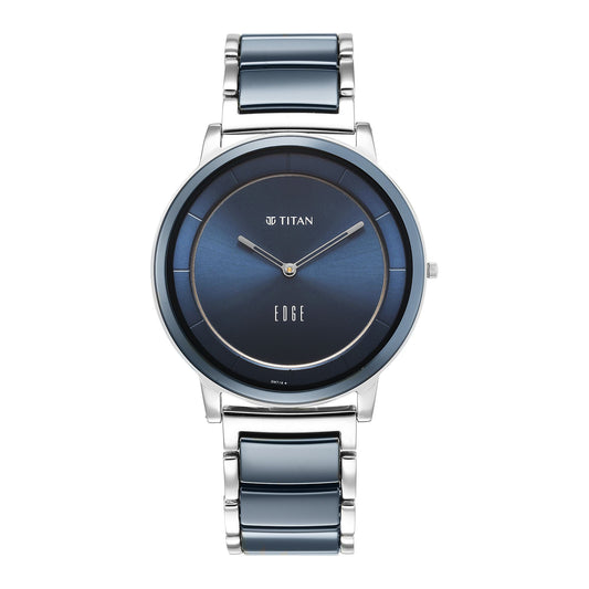 Titan Edge Fusion Quartz Analog Blue Dial Blue Steel & Ceramic Strap Watch for Men 1878KD02