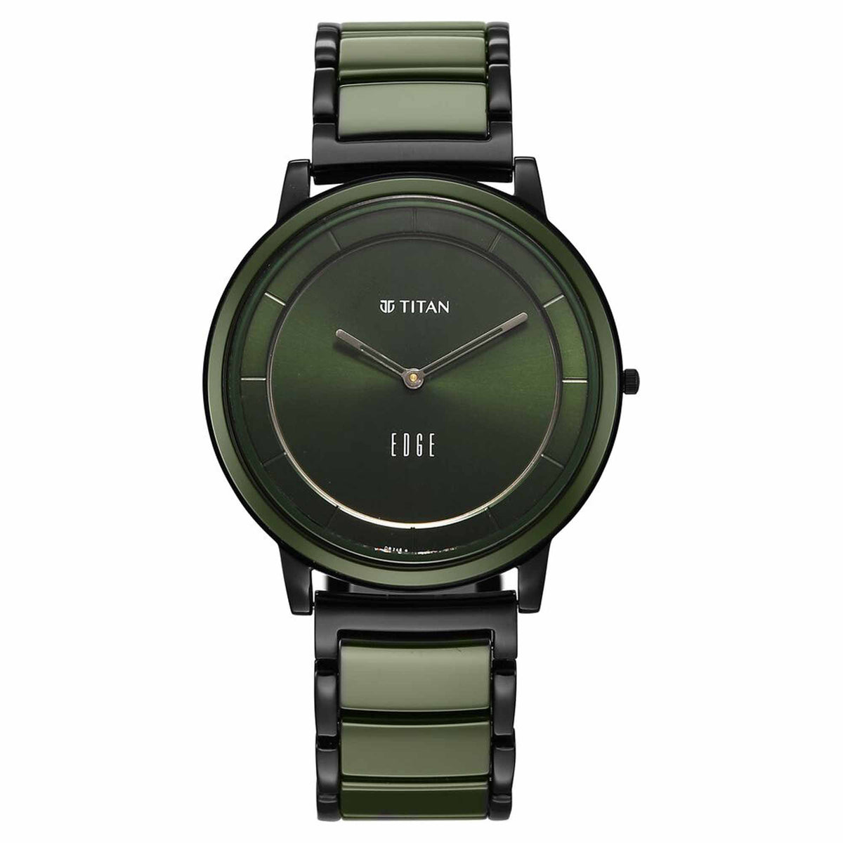 Titan Edge Melange Slim Steel & Ceramic Strap Green Dial Analog Watch For Men