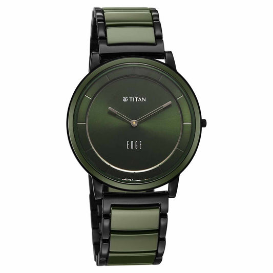 Titan Edge Melange Slim Steel & Ceramic Strap Green Dial Analog Watch For Men