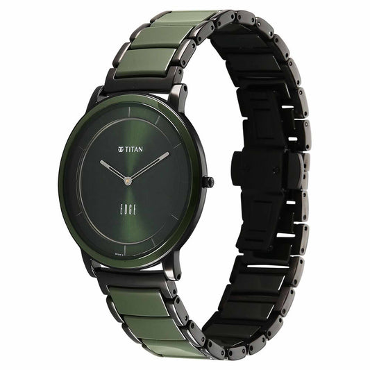 Titan Edge Melange Slim Steel & Ceramic Strap Green Dial Analog Watch For Men