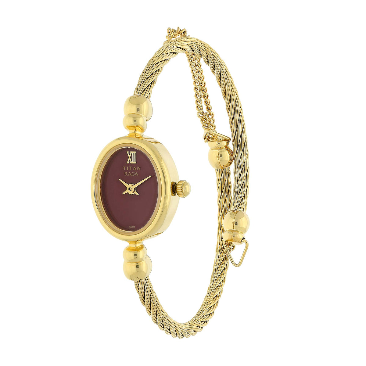 Titan Raga Burgundy Dial Analog Metal Strap Watch for Women