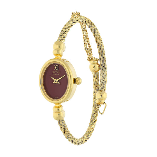 Titan Raga Burgundy Dial Analog Metal Strap Watch for Women