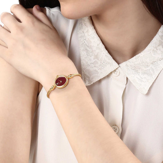 Titan Raga Burgundy Dial Analog Metal Strap Watch for Women