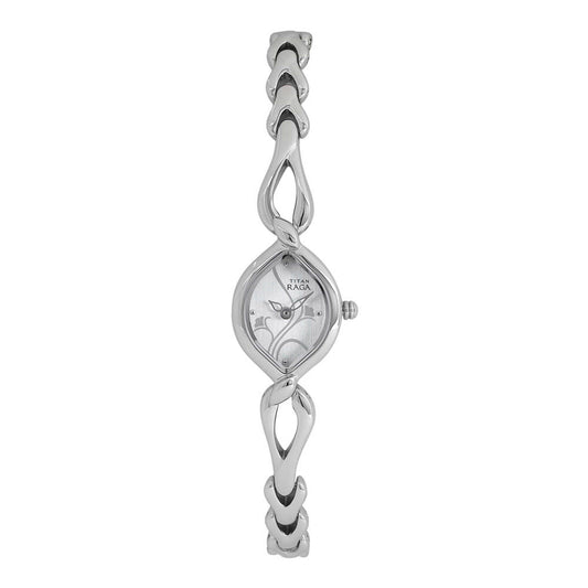 Titan Quartz Analog Silver Dial Metal Strap Watch for Women 2455SM01