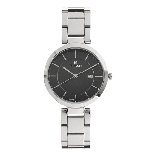 Titan Workwear Black Dial Analog with Day and Date Stainless Steel Strap watch for Women 2480SM08