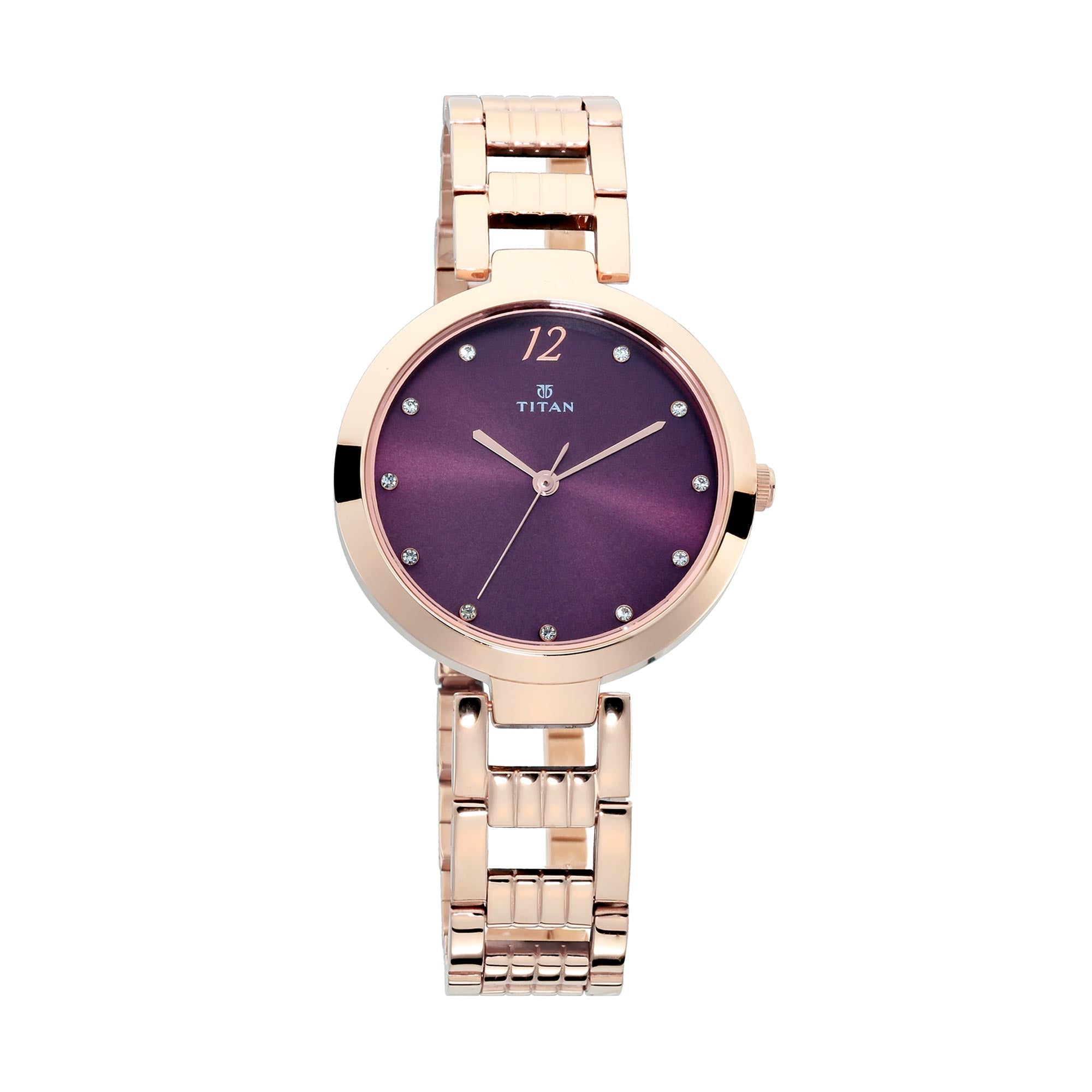 Titan Purple Dial Rose Gold Stainless Steel Strap Analog Watch for Women