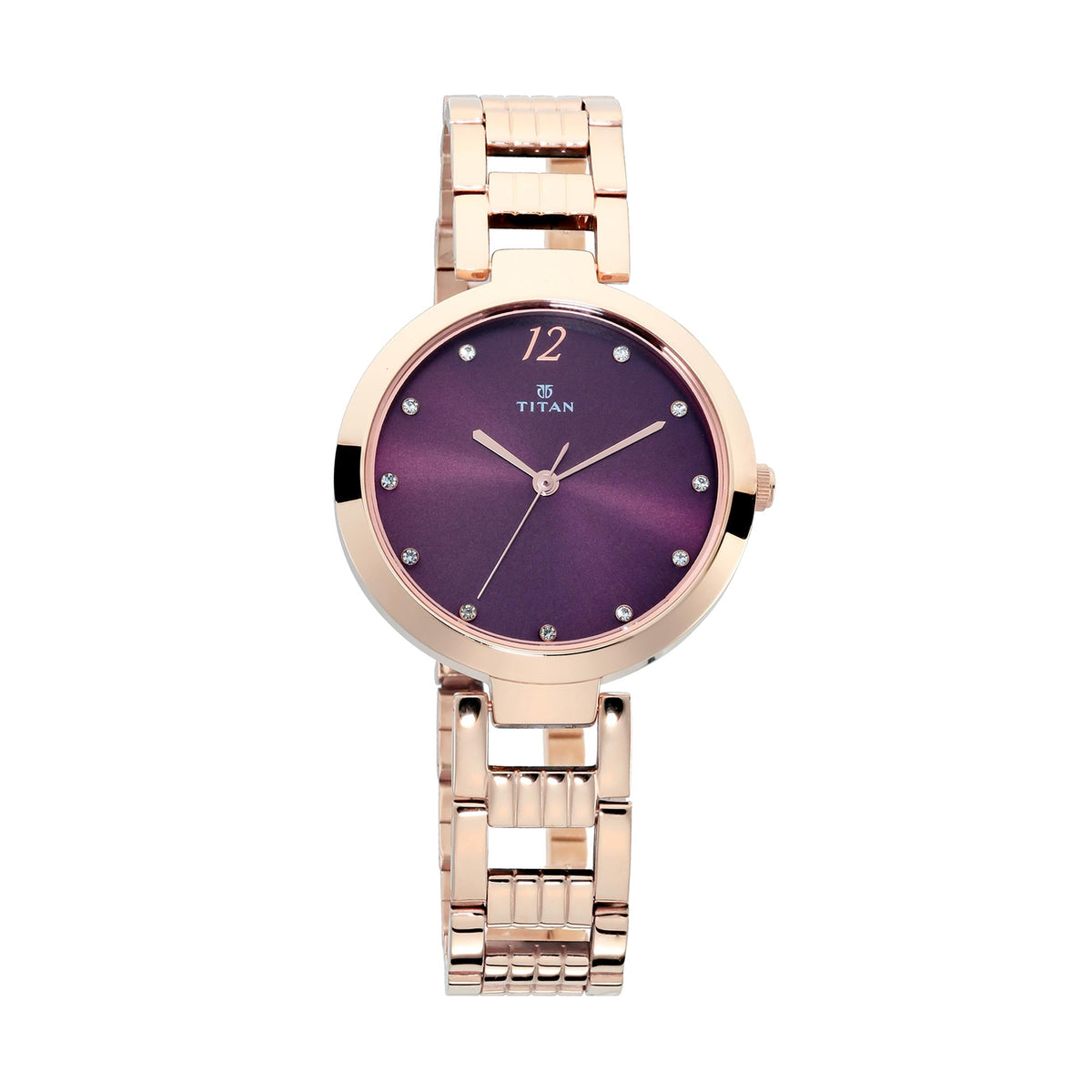 Titan Purple Dial Rose Gold Stainless Steel Strap Analog Watch for Women