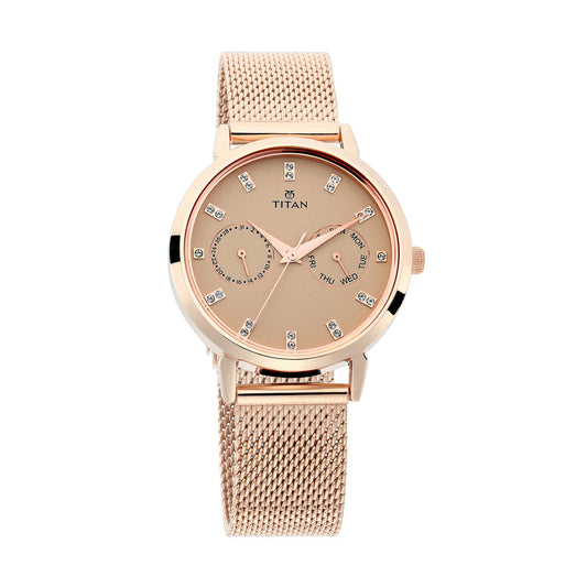 Titan Sparkle Quartz Analog with Day and Date Beige Dial Watch for Women