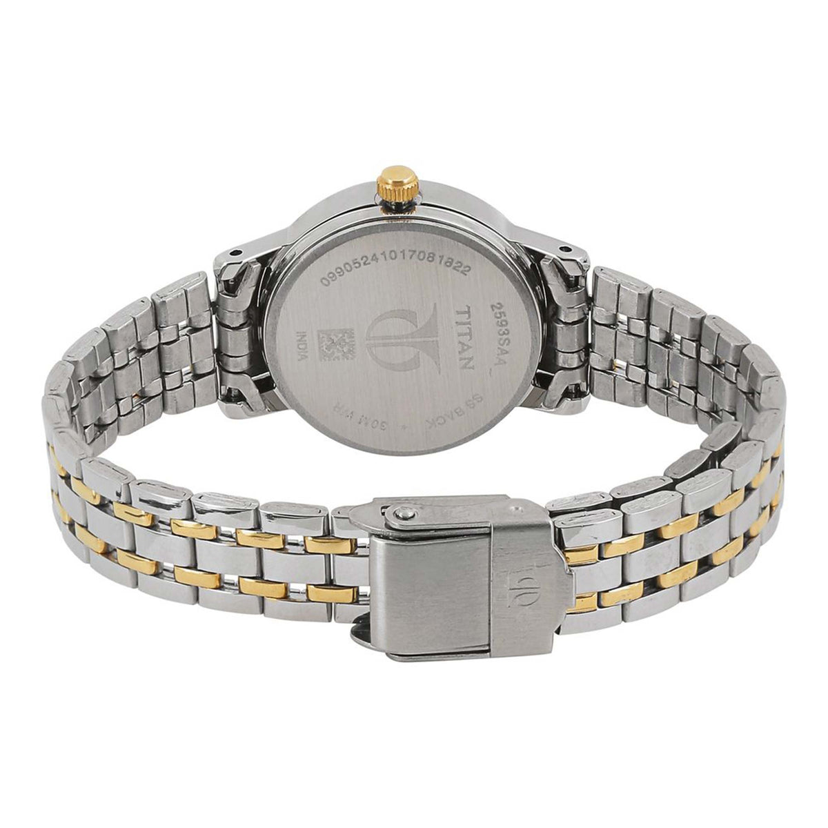 Titan Quartz Analog Champagne Dial Stainless Steel Strap Watch for Women