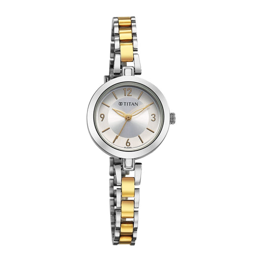 Titan Karishma Silver Dial Dual Tone Stainless Steel Analog Watch for Women