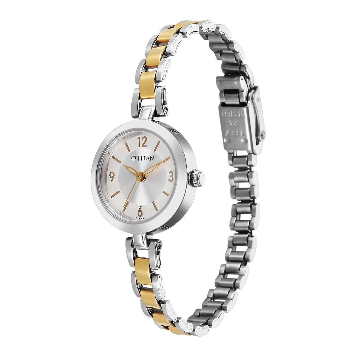 gold and silver women's watch
