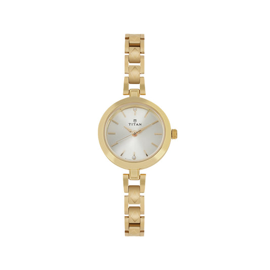 Titan Quartz Analog Champagne Dial Golden Stainless Steel Strap Watch For Women