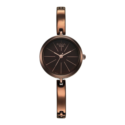 Titan Raga Viva Quartz Analog Brown Dial Brown Metal Strap Watch for Women 2606QM03