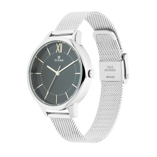 Titan Workwear Black Dial Silver Stainless Steel Analog Watch for Women