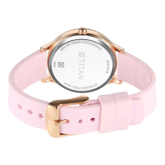 Titan Purple Glam It Up Pink Dial Analog with Date Silicone Strap Watch for Women
