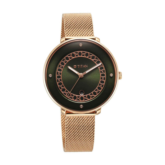 Titan Marhaba Green Dial Analog Stainless Steel Strap watch for Women