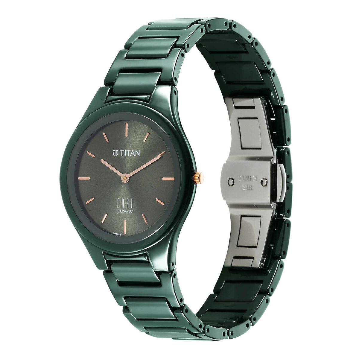 Titan Edge Ceramic Quartz in Glossy Green Dial Watch for Women