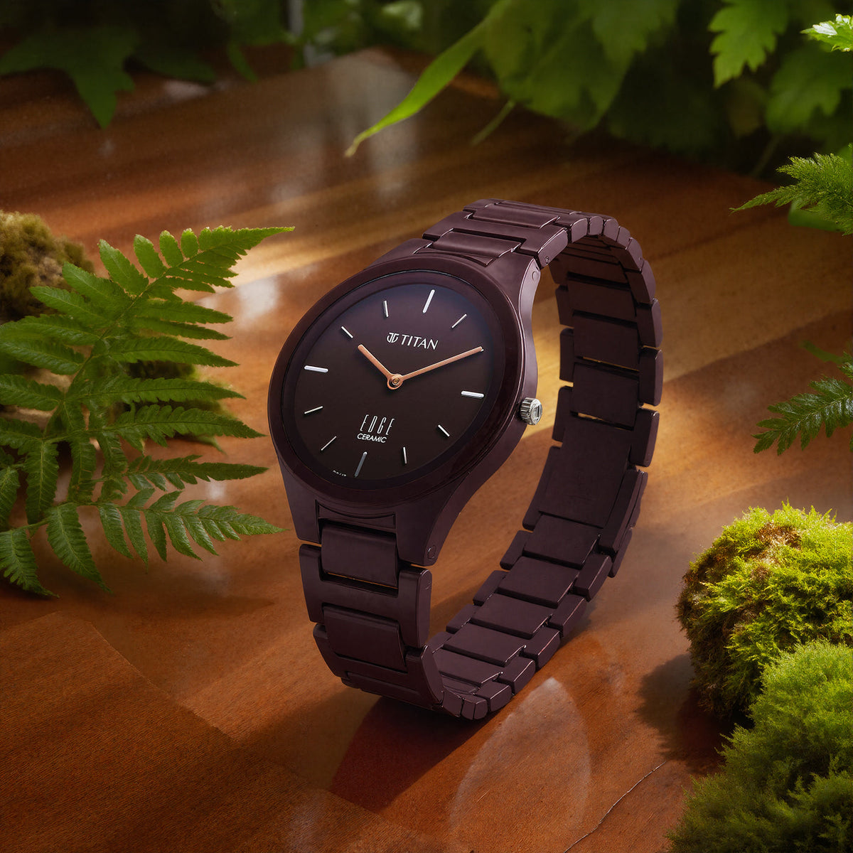 Titan Edge Maroon Dial Ceramic Strap Analog Watch for Women