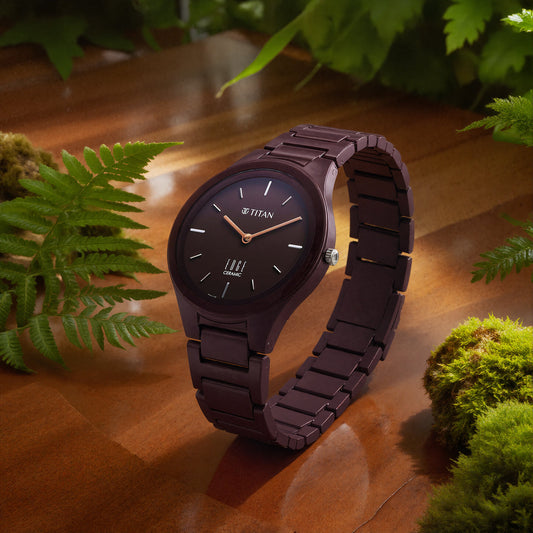 Titan Edge Maroon Dial Ceramic Strap Analog Watch for Women