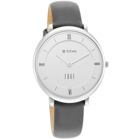 Titan Edge Quartz Analog Grey Dial Grey Leather Strap Watch For Women