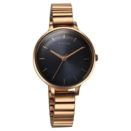 Titan Quartz Analog Blue Dial Metal Strap Watch For Women
