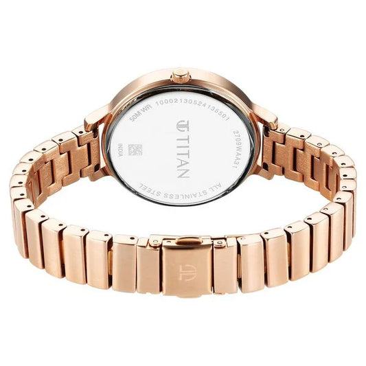 Titan Quartz Analog Blue Dial Metal Strap Watch For Women