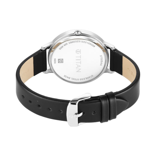 Titan Workwear Blue Dial Black Leather Strap Analog Watch for Women