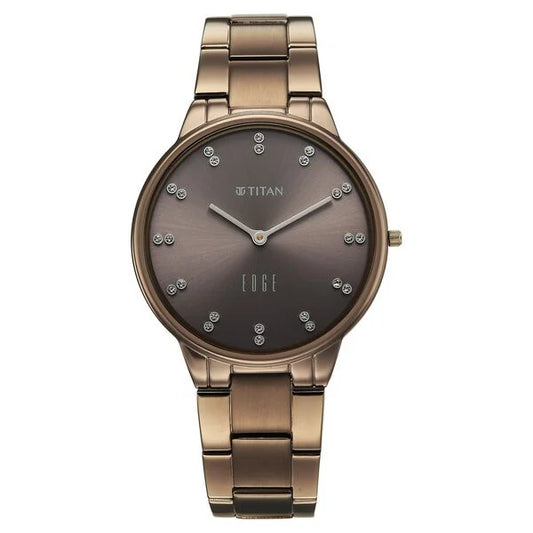 Titan Edge Brown Dial Stainless Steel Strap Analog Watch for Women