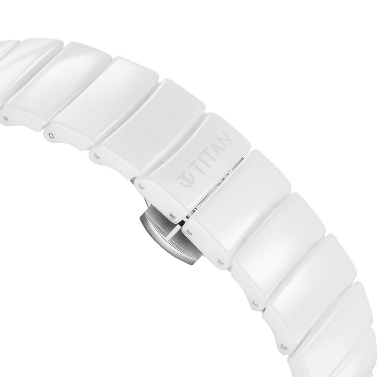 Titan Edge Squircle Quartz Analog White Dial Ceramic Strap Watch For Women