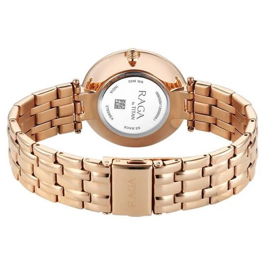 Titan Raga Mother of Pearl Dial Rose Gold Metal Strap Analog Watch for Women