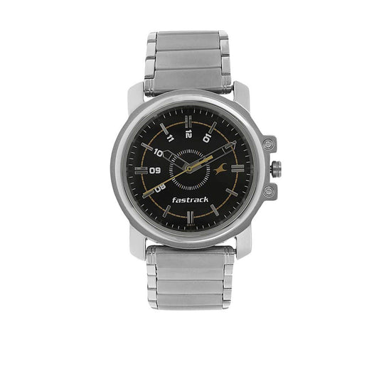 Fastrack Quartz Analog Black Dial Stainless Steel Strap Watch for Guys 3039SM02