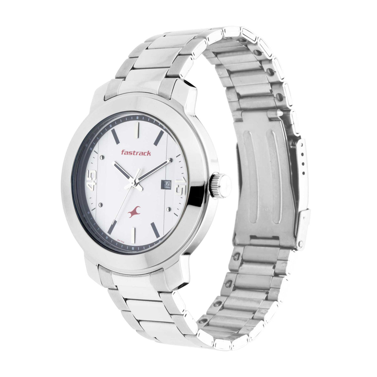 Fastrack Bare Basics Quartz Analog with Date White Dial Stainless Steel Strap Watch for Guys