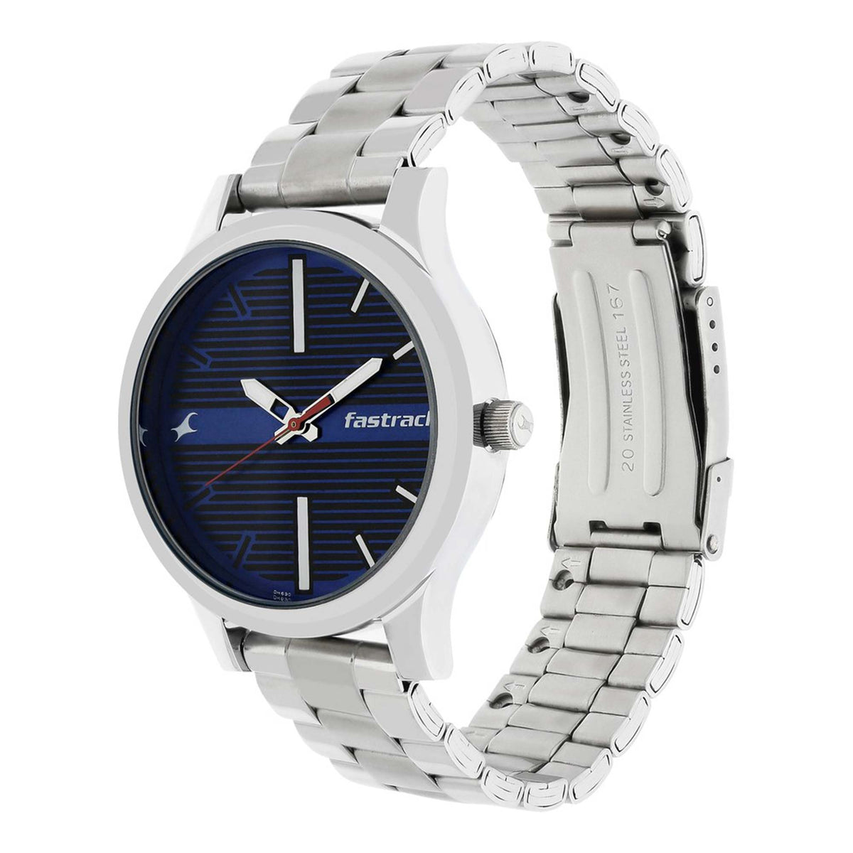 Fastrack Fundamentals Quartz Analog Blue Dial Stainless Steel Strap Watch for Guys 38051SM03