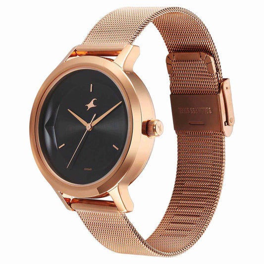 Fastrack Fleek Quartz Analog Black Dial Stainless Steel Strap Watch For Girls 6210WM03