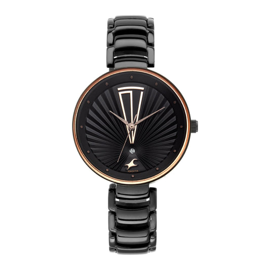 Fastrack Fashion Black Dial Stainless Steel Strap Analog with Date Watch for Women