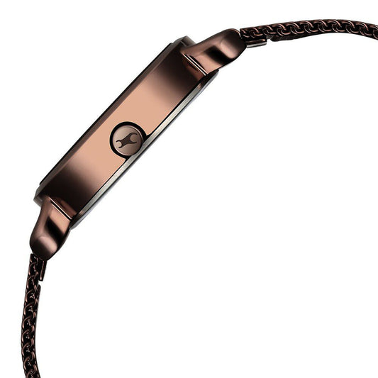 Fastrack Pulse Quartz Analog Brown Dial Stainless Steel Strap Watch for Girls