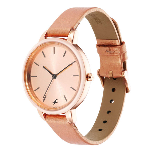 Fastrack Glitch Quartz Analog Rose Gold Dial Leather Strap Watch for Girls